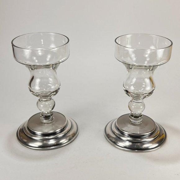 Vtg B I Candle Stick Holder Sterling Silver Base Cut Glass Lot of 2 - Picture 2 of 16